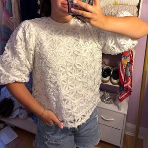 Million Colors White Floral Textured Women's Top